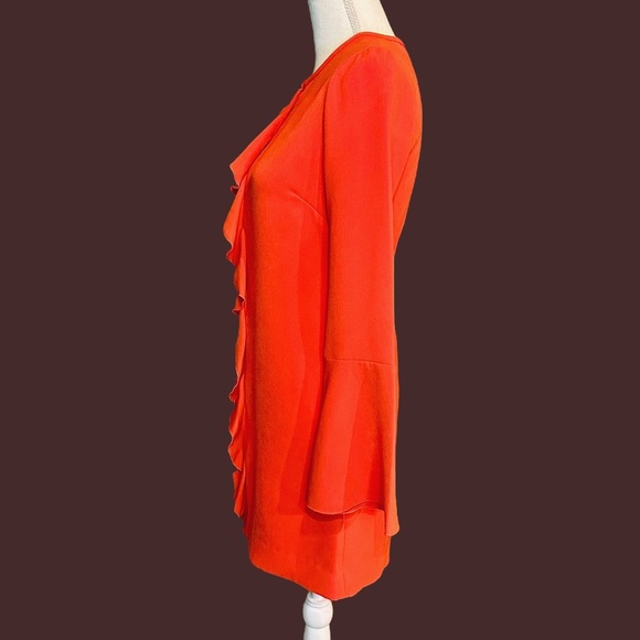 Rachel Zoe ‘Monner’ Bell Sleeve Ruffled A-Line Mini Dress in “Dark Coral” Size 0 - Picture 12 of 16